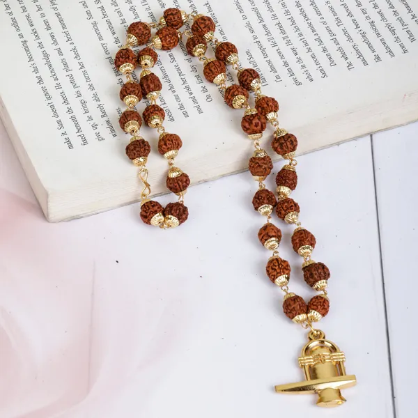 Modern_Gold_Plated_Rudraksha_Mala_With_Shiv_Ling_Pendant